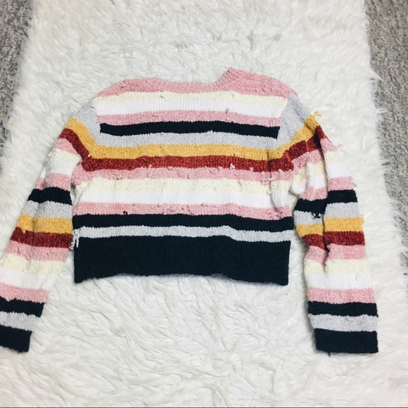 Charlotte Russe Distressed Cropped Sweater Striped Multicolor Size Large - Picture 9 of 13